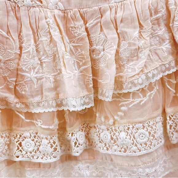 Loveshackfancy Cotton Lace Ruffles Mini Dress 3/4th Sleeves Floral Cream Size 6 - Picture 13 of 16